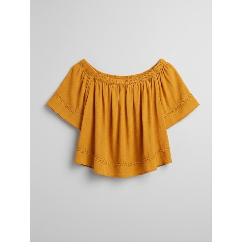 EXPRESS‎ Off Shoulder Crochet Trim Crop Top Yellow XS Cottage Boho
